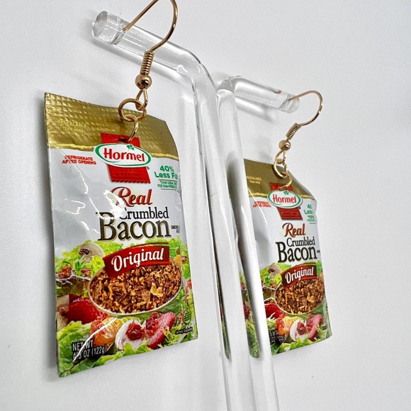 Bacon Earrings - Real Bacon Crumbles - Salad Earrings - Mini Brands Earrings - Picture 2 of 6
